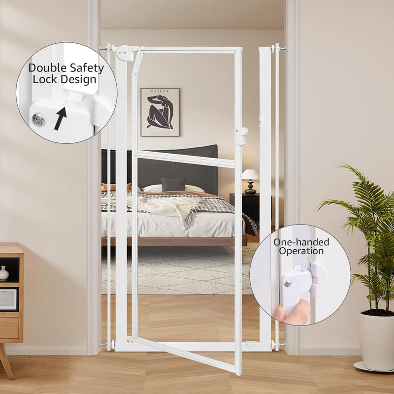unipaws 56" Extra Tall Pet Gate, Clear Transparent Tall Cat Gate, 29.5-33.5" Wide No Drilling Pressure Mounted Dog Gate for Doorway, Hallway, Stairs, White - Image 4