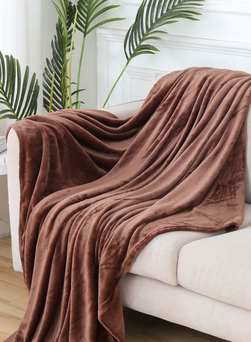 Loquat بطانية فانيلا خفيفة الوزن بلون سادة بطانية مخملية ك Coral لأسرة الصوفا قماش بني