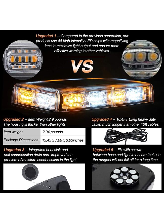 Generic 48LED Roof Top Strobe Lights,High Visibility Emergency Safety Warning LED Mini Strobe Light bar with Magnetic Base for 12-24V Trucks,Construction Vehicles(Yellowwhite) - Image 4