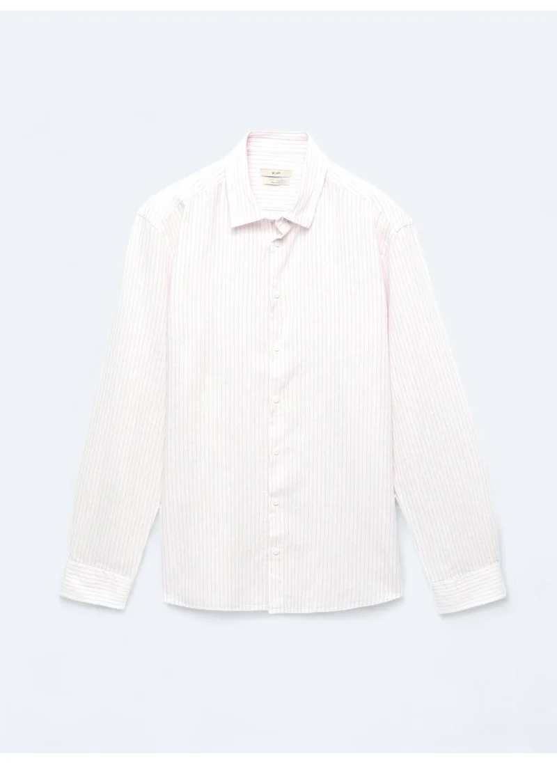 Kip Pink Striped Regular Fit Woven Casual Cotton Blend Shirt