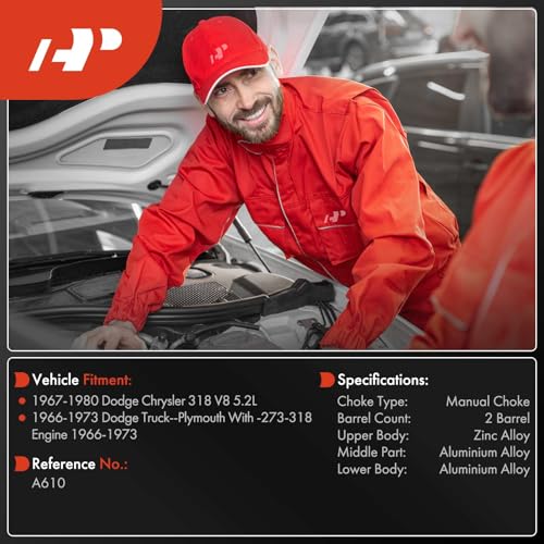 A-Premium كربوراتير A-Premium ذو أسطوانة مزدوجة متوافق مع دودج كرايسلر 318 1967-1980 5.2L، بليموث 1966-1973 مع محرك -273-318، استبدال# A610، EA-8871-12422، خنق ميكانيكي - Image 2