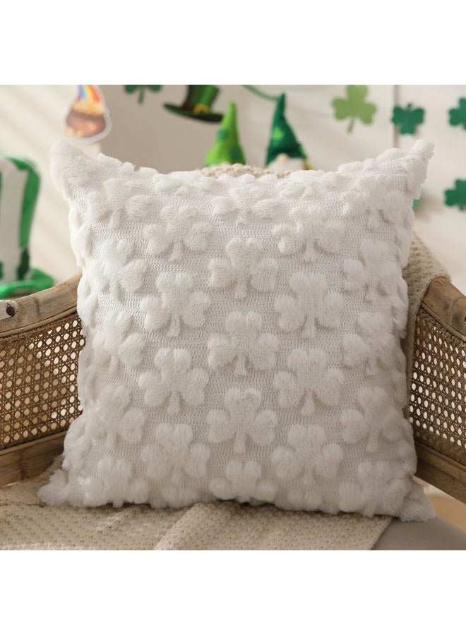 DFXSZ St Patricks Day Pillow Covers 18x18 inch Set of 2 St Patricks Day Decorations Cream White Shamrock Soft Plush Faux Fur Jacquard Throw Pillows for Sofa Holiday Festivals Home Decor PTK021B18 - Image 3