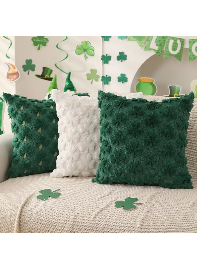 DFXSZ St Patricks Day Pillow Covers 18x18 inch Set of 2 St Patricks Day Decorations Cream White Shamrock Soft Plush Faux Fur Jacquard Throw Pillows for Sofa Holiday Festivals Home Decor PTK021B18 - Image 5