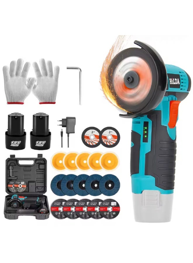 جلاخة زاوية ليثيوم لاسلكية، وجهاز تلميع يدوي قابل لإعادة الشحن، وآلة قطع صغيرة ببطاريتين 12 فولت - Image 1