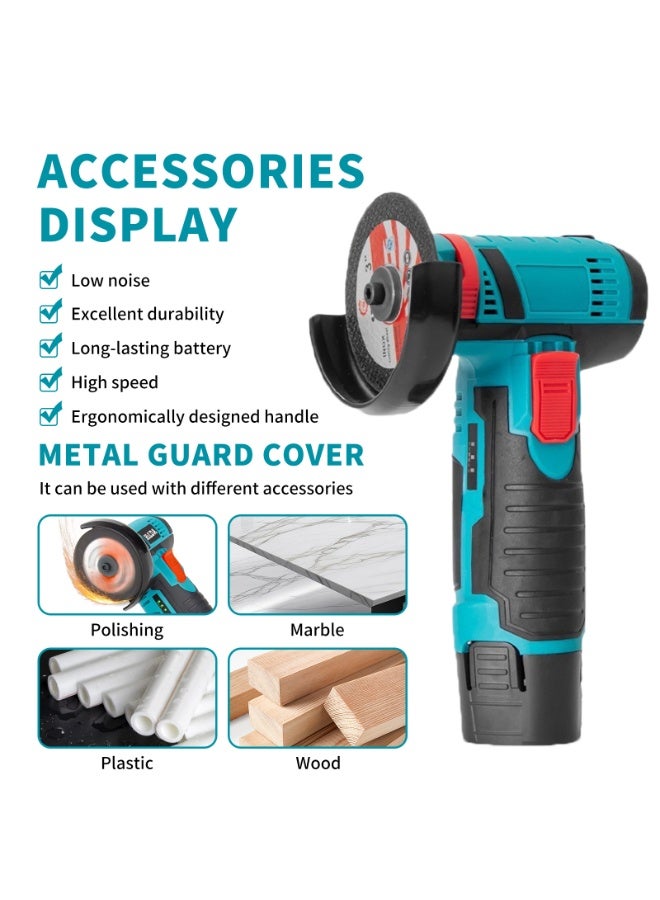 جلاخة زاوية ليثيوم لاسلكية، وجهاز تلميع يدوي قابل لإعادة الشحن، وآلة قطع صغيرة ببطاريتين 12 فولت - Image 2