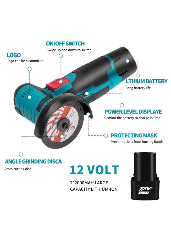جلاخة زاوية ليثيوم لاسلكية، وجهاز تلميع يدوي قابل لإعادة الشحن، وآلة قطع صغيرة ببطاريتين 12 فولت - Image 5