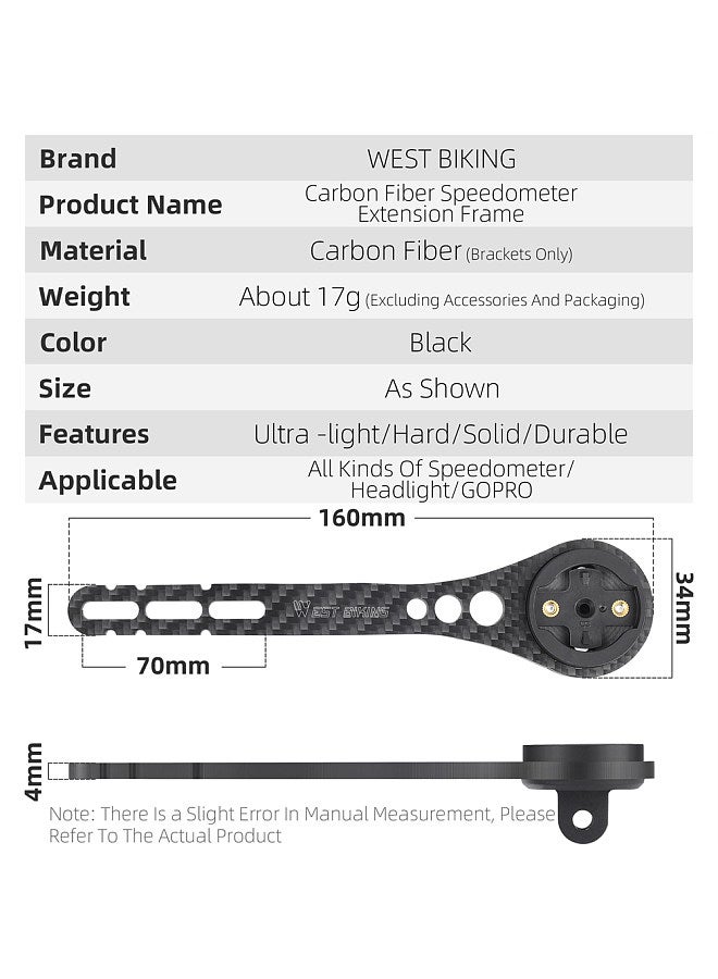 WEST BIKING Bicycle Handlebar Cycle Computer Holder Extender Road Bike Handle Carbon Fibre Extension Rod Bike Mileometer Light Camera Bracket Adapter  - Image 3