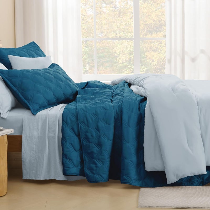 Litanika Twin Size Summer Quilt Comforter Teal - Lightweight Bedspreads & Coverlets Turquoise - Bedding Cover Bed Decor All Season - 2 Pieces (1 Quilt, 1 Pillowcase) - Image 3