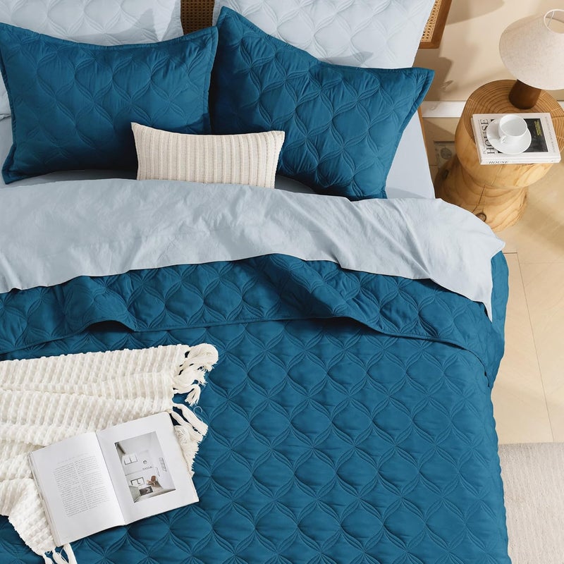 Litanika Twin Size Summer Quilt Comforter Teal - Lightweight Bedspreads & Coverlets Turquoise - Bedding Cover Bed Decor All Season - 2 Pieces (1 Quilt, 1 Pillowcase) - Image 4