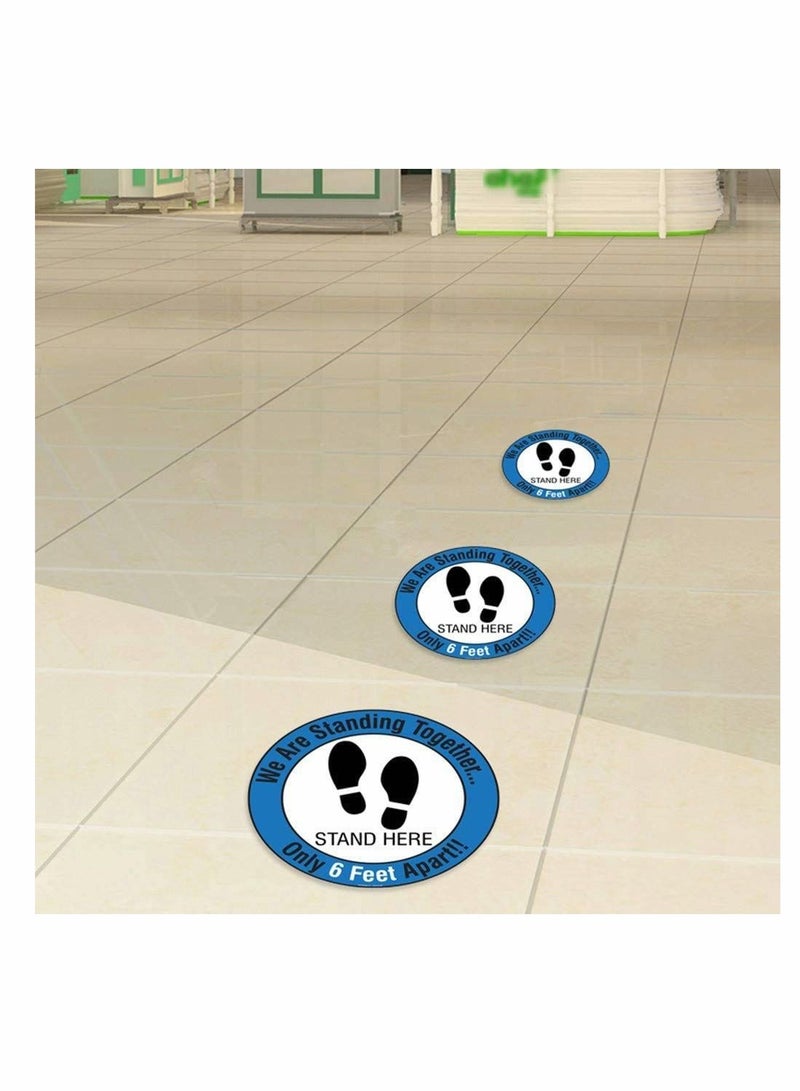 5 Pcs Stand Here Safety Floor Signs Please Maintain a distance of 6 feet Social Distancing Zone Self Adhesive Sign Warning Tape Footprint Decals (Blue)  - Image 1