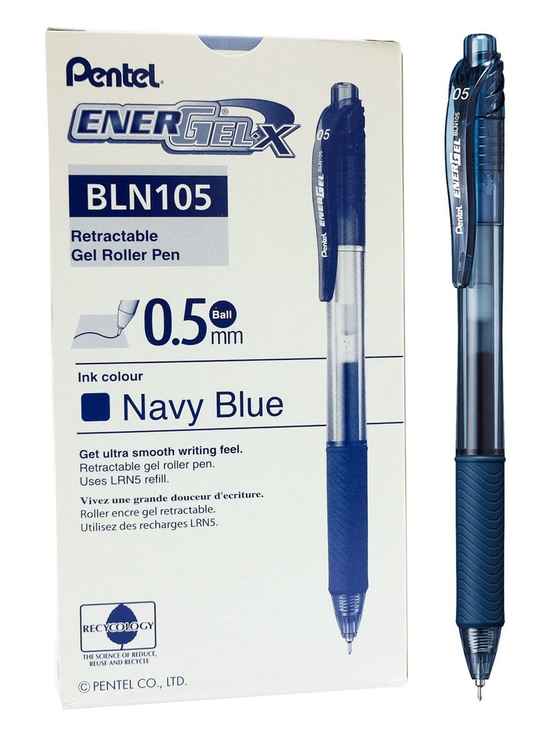 Pentel 12-Piece Energel Gel Ink Pen 0.5mm Tip Navy Blue Ink - Image 1
