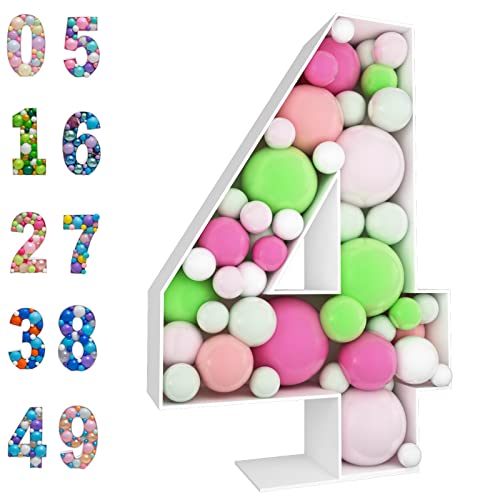 JoyBox Design 3FT Mosaic Balloon Frame Number 4 Light Up Numbers PreCut Kit Thick Foam Board for Birthday Decoration - Image 1