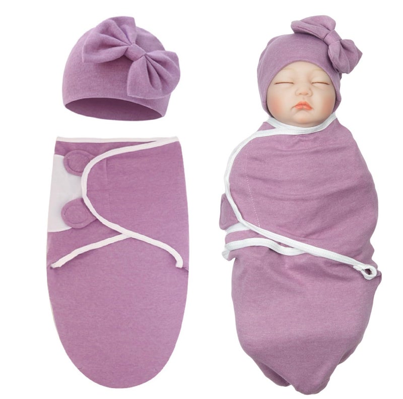 Pedolltree Reborn Baby Dolls Accessories Purple Swaddle Blanket Hat 2 Pcs Set for 1722 Inch Reborn Doll Newborn Baby Girl - Image 3