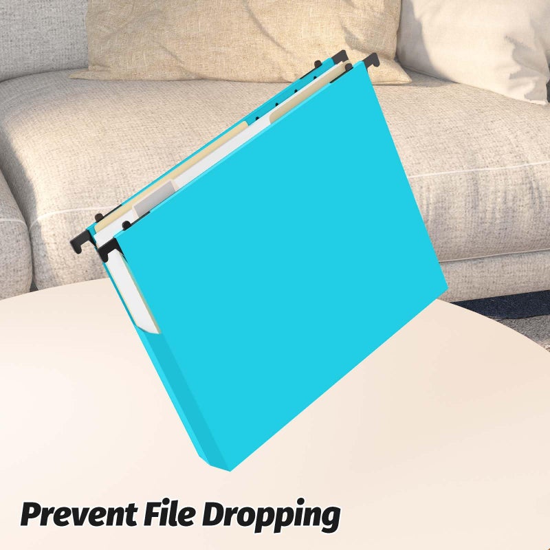 Shutex Extra Capacity Plastic Hanging File Folders,12 Pack Reinforced Expanding Hang Folder Letter Size,Accordian Pocket,Heavy Duty 2 Inch Expansion, Hard Hanging Folder Organizer for Office Home,Blue - Image 4