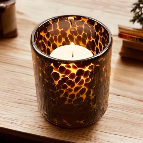 Hapton House Tortoise Shell Glass Candle Holder - Votive and Tealight Candle Holder - Leopard Print - Cheetah Print - Animal Print - Tortoiseshell - Candle Jar - Wedding - Holiday Decor - Small - Image 2