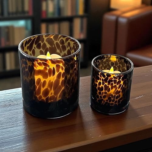Hapton House Tortoise Shell Glass Candle Holder - Votive and Tealight Candle Holder - Leopard Print - Cheetah Print - Animal Print - Tortoiseshell - Candle Jar - Wedding - Holiday Decor - Small - Image 4