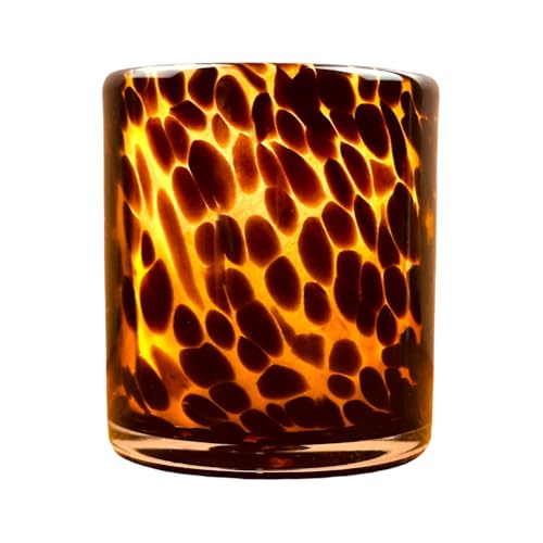Hapton House Tortoise Shell Glass Candle Holder - Votive and Tealight Candle Holder - Leopard Print - Cheetah Print - Animal Print - Tortoiseshell - Candle Jar - Wedding - Holiday Decor - Small - Image 1