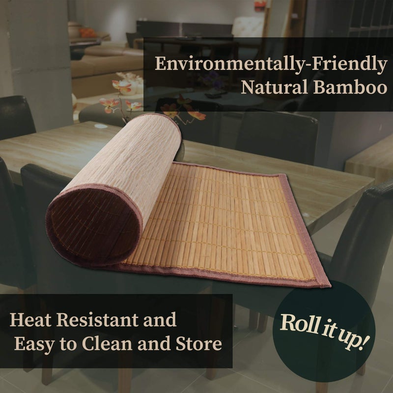 بامبو إم إن Bamboomn Bamboo Slat slat مع حدود النسيج البني - طباعة ألوان صلبة - 18 "" × 13 "" - بني كربنة - 6 مساءً - Image 3