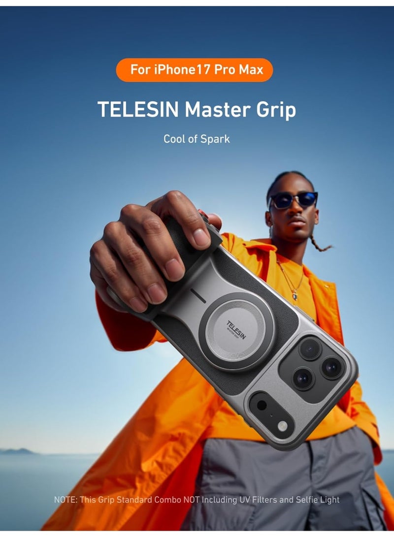 تيليسن طقم تثبيت مغناطيسي رئيسي لهاتف iPhone 17 Pro Max، طقم تثبيت كاميرا الهاتف مع بطارية مدمجة بسعة 3200 مللي أمبير - شحن لاسلكي - غطاء جرافين لتبريد الهاتف - مقبض تثبيت بتصميم كاميرا DSLR - Image 2