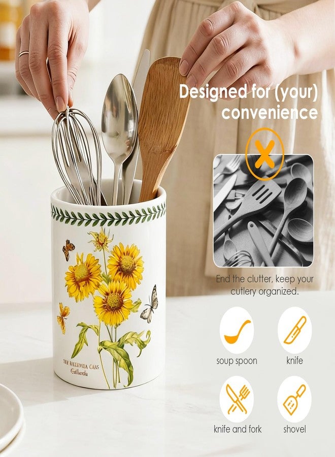 ACMLIFE Kitchen Utensil Holder Extra Large, 7.3" Cooking Utensil Holder, Ceramic Kitchen Organizer Counter, Fruit Basket, Vase, Ice Bucket for Parties, Gift & Dinning Decor, Chrismas (Sunflower) - Image 4