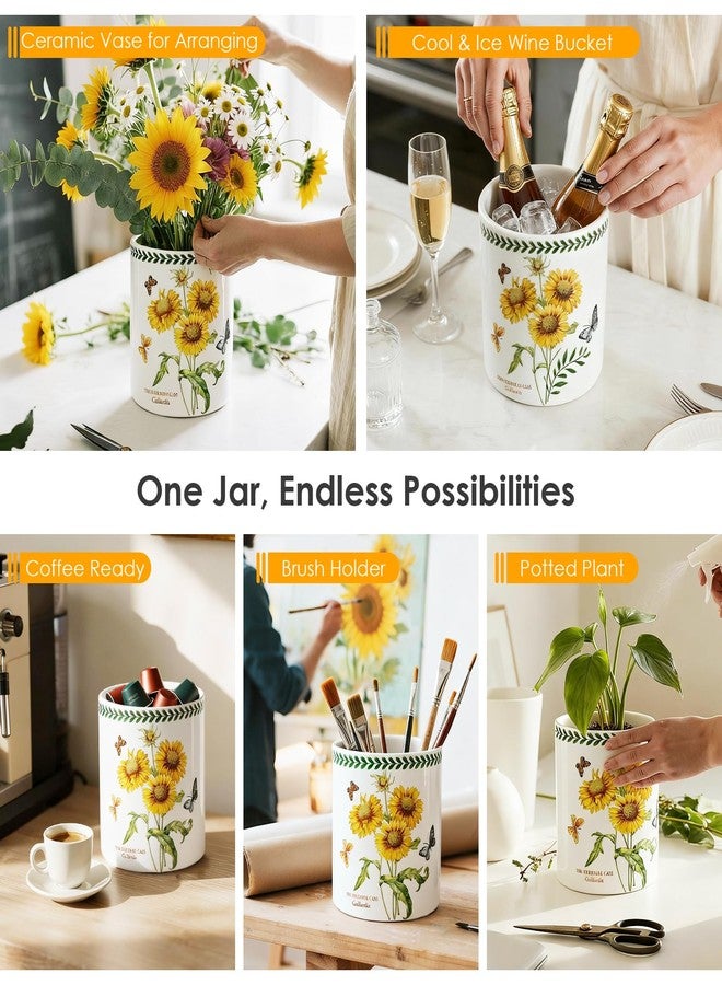 ACMLIFE Kitchen Utensil Holder Extra Large, 7.3" Cooking Utensil Holder, Ceramic Kitchen Organizer Counter, Fruit Basket, Vase, Ice Bucket for Parties, Gift & Dinning Decor, Chrismas (Sunflower) - Image 2