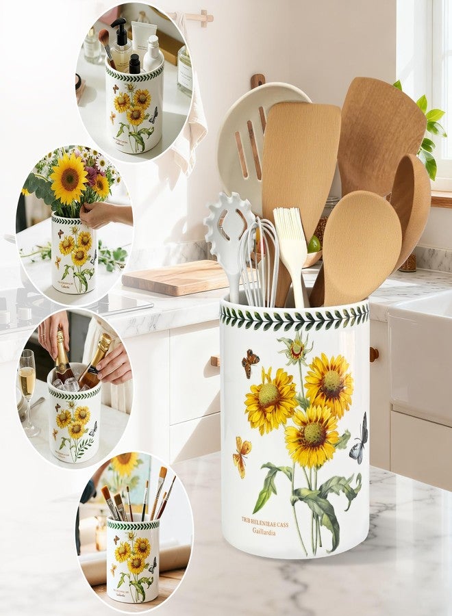 ACMLIFE Kitchen Utensil Holder Extra Large, 7.3" Cooking Utensil Holder, Ceramic Kitchen Organizer Counter, Fruit Basket, Vase, Ice Bucket for Parties, Gift & Dinning Decor, Chrismas (Sunflower) - Image 1