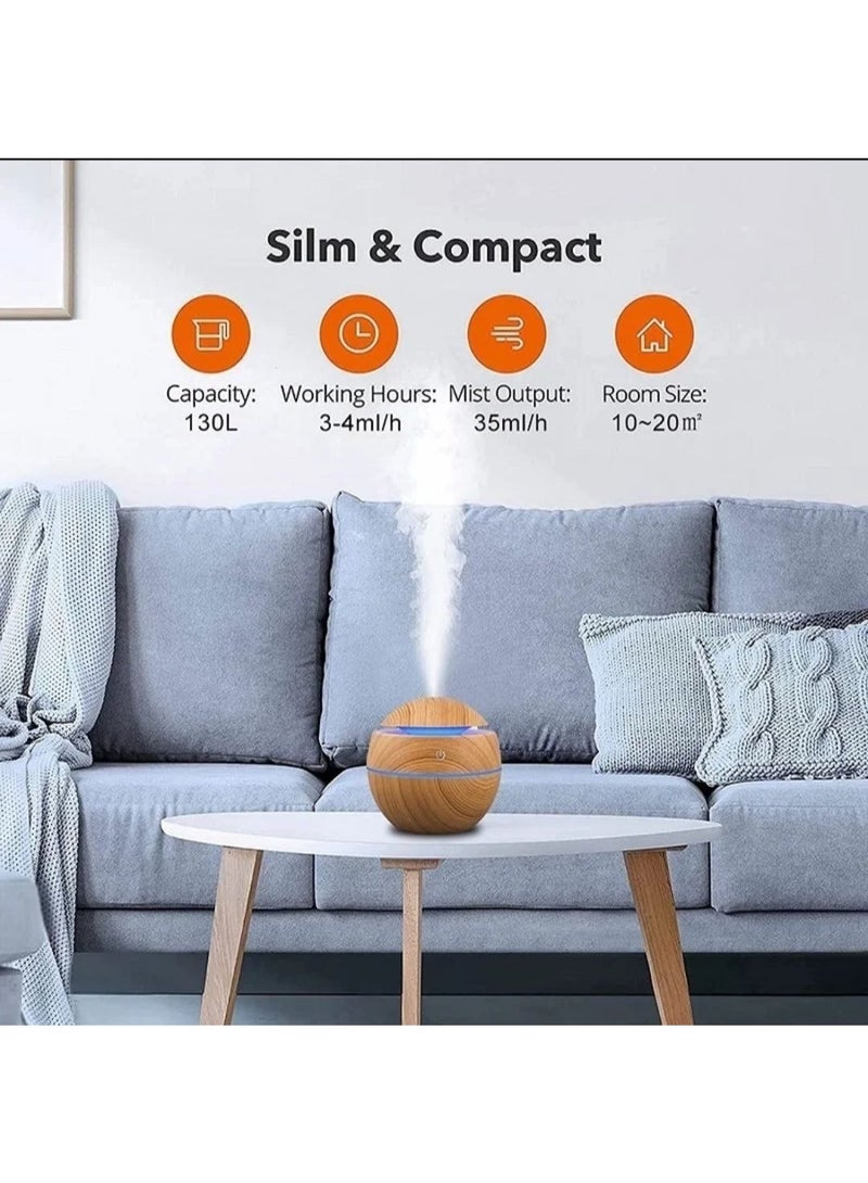 Globe-shaped wooden humidifier and nightlight with a 300ml capacity and 3W power. Features multi-color LED lighting and operates via a 5V USB connection. - Image 4