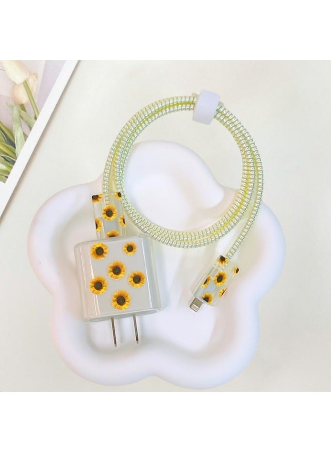 Frosted For Apple 20w/18w Charging Head Cover Data Line Protective Cover Bite Cherry Blossom-Colour:Sunflower Flower  - Image 1