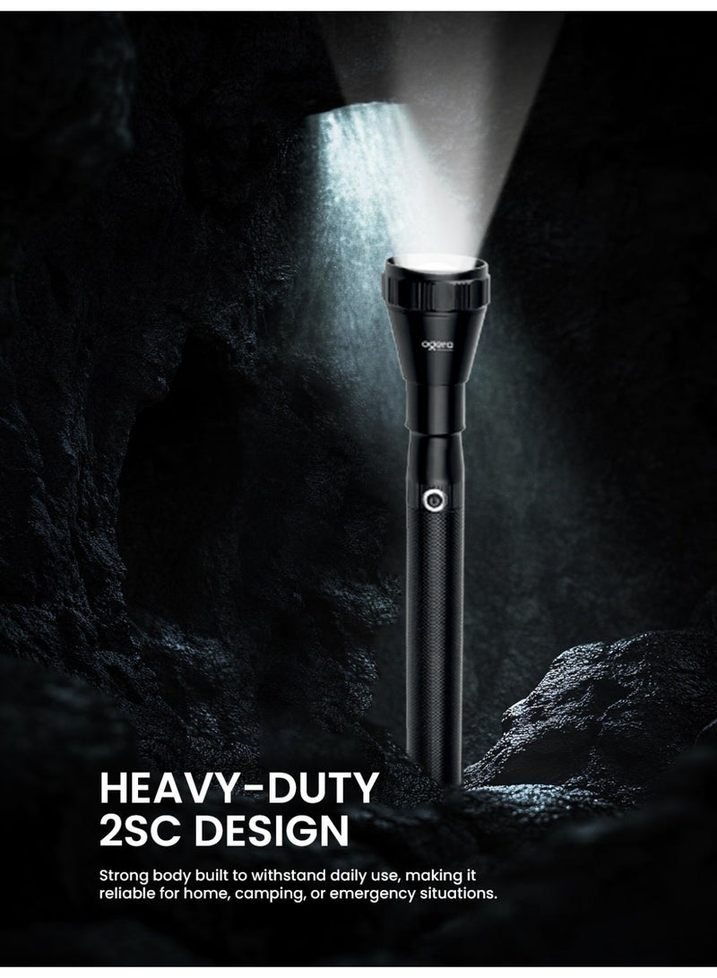 أوجيرا كشاف LED من الألمنيوم متين | قابل لإعادة الشحن ومتين | مثالي للتخييم وحالات الطوارئ والأمن الخارجي | ضمان سنتين | OG1009SL | أسود - Image 4