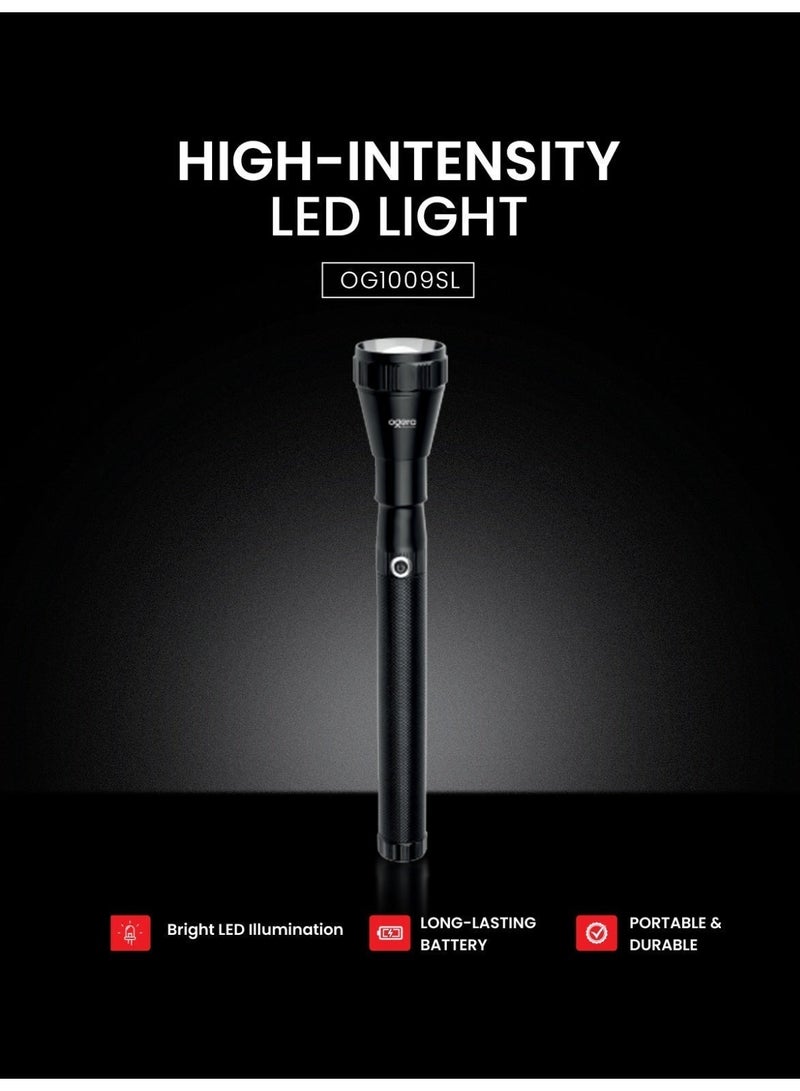 أوجيرا كشاف LED من الألمنيوم متين | قابل لإعادة الشحن ومتين | مثالي للتخييم وحالات الطوارئ والأمن الخارجي | ضمان سنتين | OG1009SL | أسود - Image 1