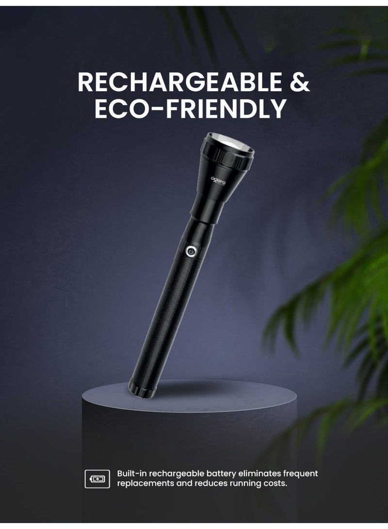 أوجيرا كشاف LED من الألمنيوم متين | قابل لإعادة الشحن ومتين | مثالي للتخييم وحالات الطوارئ والأمن الخارجي | ضمان سنتين | OG1009SL | أسود - Image 2