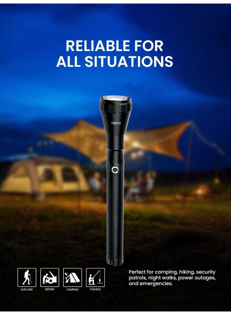 أوجيرا كشاف LED من الألمنيوم متين | قابل لإعادة الشحن ومتين | مثالي للتخييم وحالات الطوارئ والأمن الخارجي | ضمان سنتين | OG1009SL | أسود - Image 5