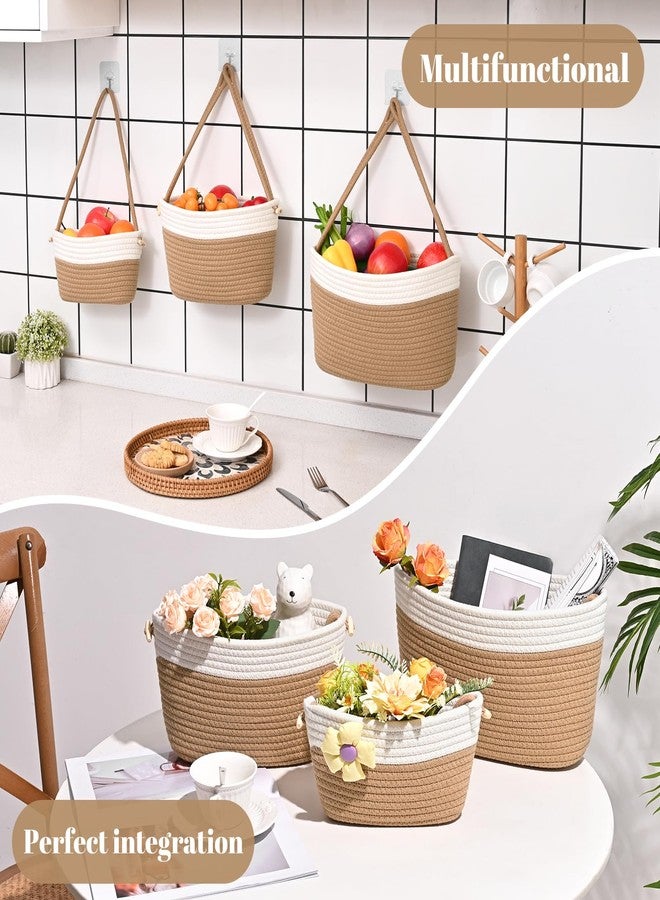 Degeyoyo Hanging Storage Baskets, 3-Tier Over the Door Basket, Cotton Wall Basket Storage, Detachable Hanging Door Basket with 4 Hooks, Over the Door Organizer Nursery for Bedroom, Living Room, Bathroom Wall - Image 5
