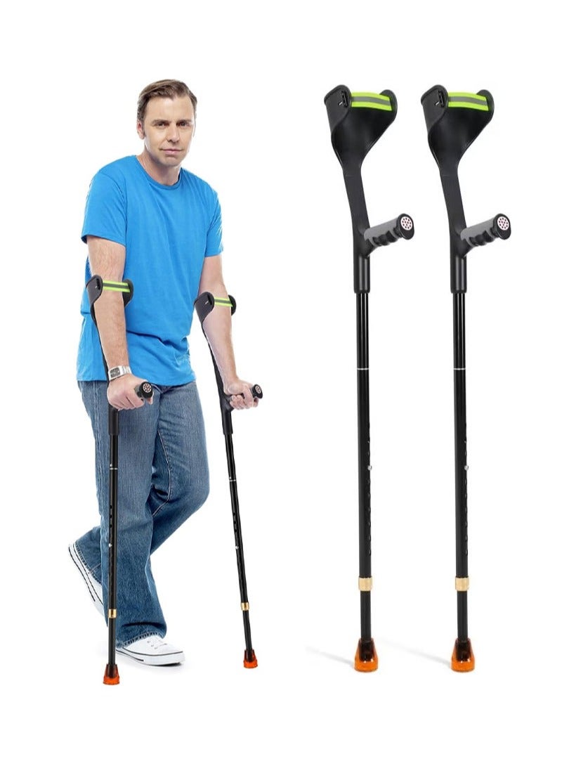 Aikanbo 2 Pieces Adult Forearm Crutches，Foldable Forearm Crutches，Lightweight and Adjustable，with Rubber Grips for Comfortable Grip，Aluminum Crutches with Cuffs for Walking （Black） - Image 1
