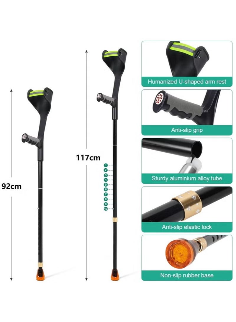 Aikanbo 2 Pieces Adult Forearm Crutches，Foldable Forearm Crutches，Lightweight and Adjustable，with Rubber Grips for Comfortable Grip，Aluminum Crutches with Cuffs for Walking （Black） - Image 3