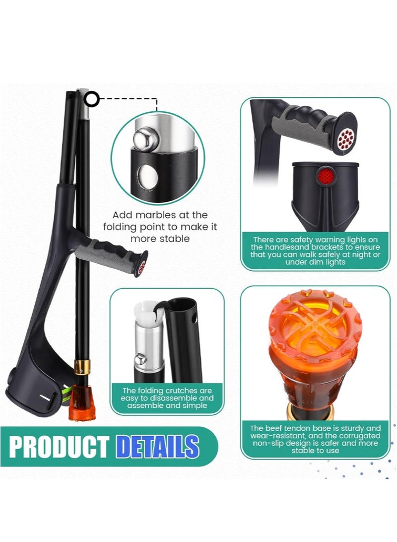 Aikanbo 2 Pieces Adult Forearm Crutches，Foldable Forearm Crutches，Lightweight and Adjustable，with Rubber Grips for Comfortable Grip，Aluminum Crutches with Cuffs for Walking （Black） - Image 2