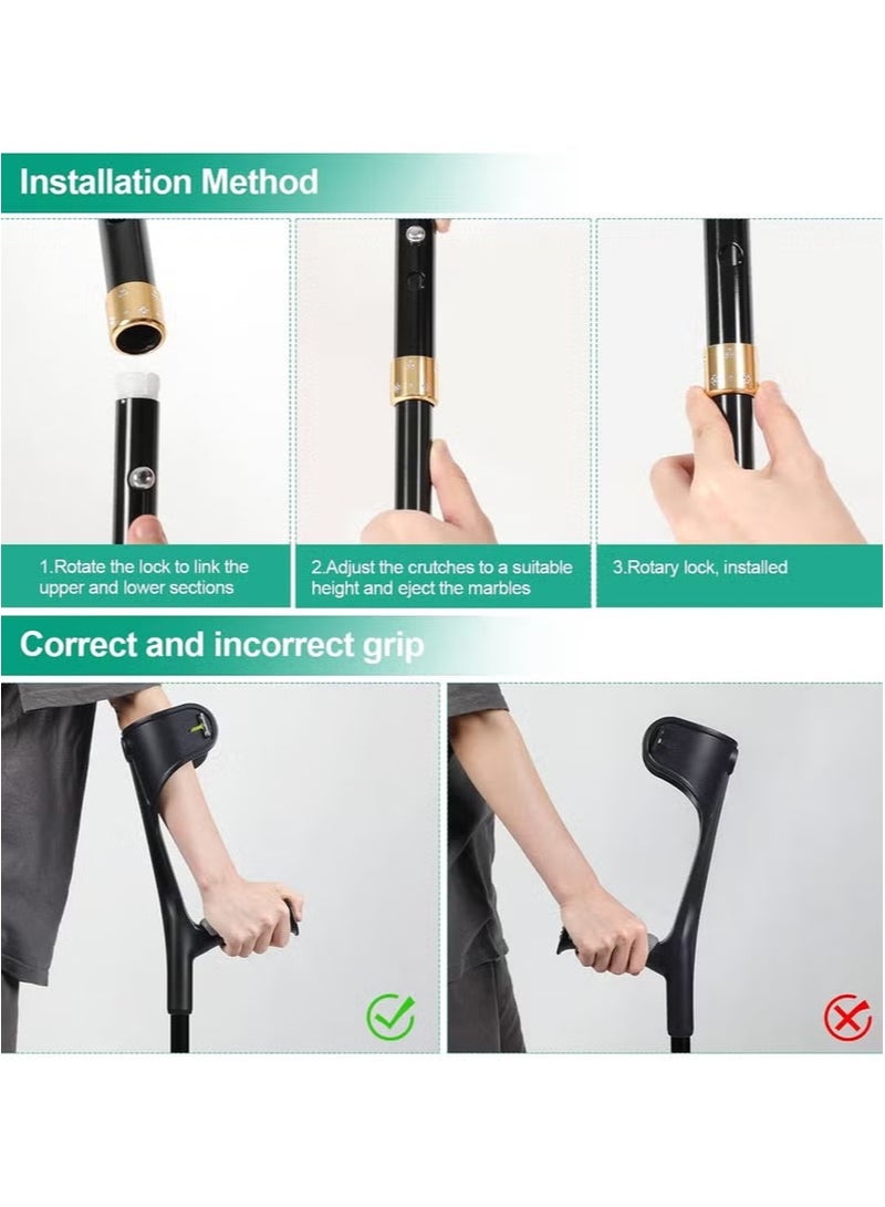 Aikanbo 2 Pieces Adult Forearm Crutches，Foldable Forearm Crutches，Lightweight and Adjustable，with Rubber Grips for Comfortable Grip，Aluminum Crutches with Cuffs for Walking （Black） - Image 4