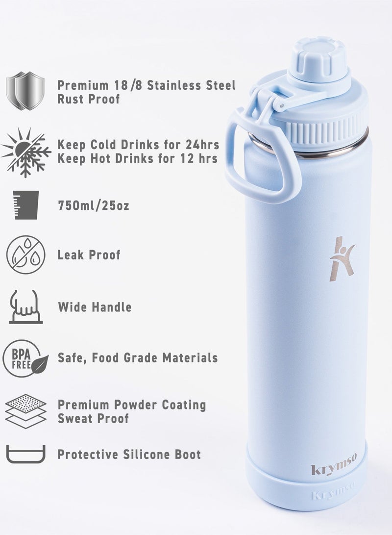 KRYMSO 750ml Stainless Steel Water Bottle, Double Wall Insulated Water Bottle, Leak Proof, BPA Free, Silicone Boot, Thermos Bottle, Cold Hot Bottle for Kids, School, Gym - Image 2