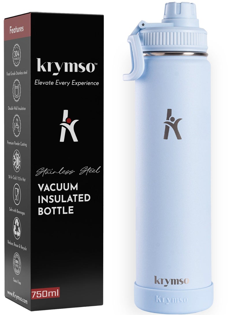 KRYMSO 750ml Stainless Steel Water Bottle, Double Wall Insulated Water Bottle, Leak Proof, BPA Free, Silicone Boot, Thermos Bottle, Cold Hot Bottle for Kids, School, Gym - Image 1