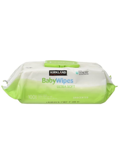 Baby Wipes Unscented Ultra Soft by Kirkland with Flip top Lid, 100 Count (Pack of 3)