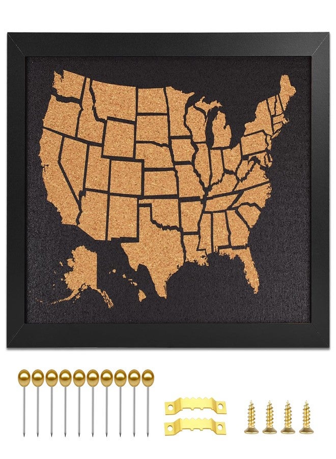 YCCYYCCY Black Frame Cork Board Map of The United State, 14" X 11" Bulletin Boards for Walls with 10 Pins, Travel Tracker Map for Office, School and Home (US-MAP-2636,B) - Image 1