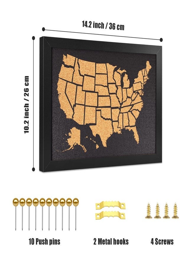 YCCYYCCY Black Frame Cork Board Map of The United State, 14" X 11" Bulletin Boards for Walls with 10 Pins, Travel Tracker Map for Office, School and Home (US-MAP-2636,B) - Image 2