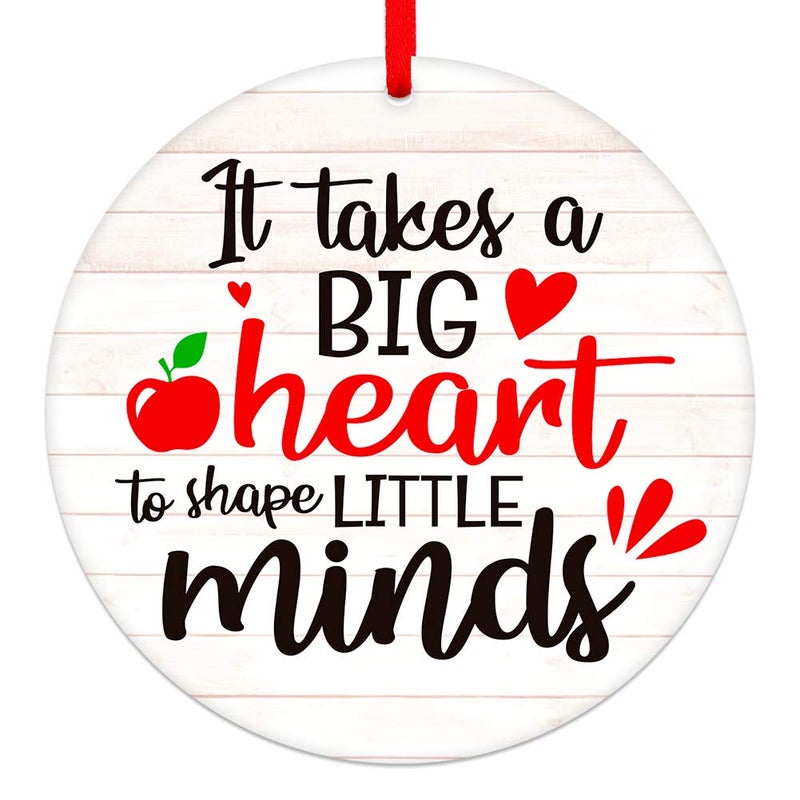 WaaHome Teacher Ornament Teacher Appreciation Gifts for Women Teachers Graduation Gift End of Year Gifts from Students 3 It Takes Big Heart to Shape Little Minds Christmas Ornaments