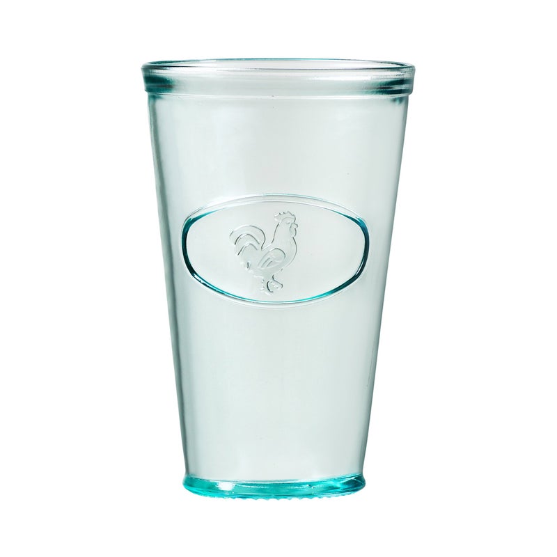 Amici Home Rooster Hiball Glass  16 Oz  Italian Made Recycled Glass with Green Tint  Drinking Glass with Embossed Design for Water Juice Cocktails Set of 6