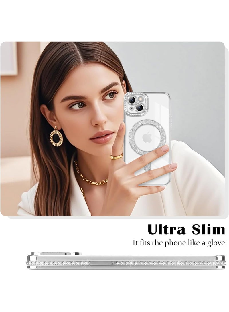 Magnetic Case for iPhone 17 Pro Max [Compatible with MagSafe], Bling Glitter Diamond for Girls Women Soft Slim TPU Shockproof Cover with Full-coverage Lens for iPhone 17 Pro Max-Silver - Image 2