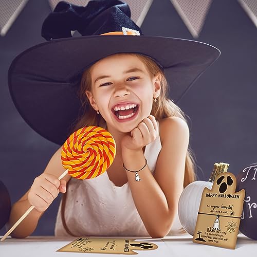 Loetere 40 Sets Halloween Pumpkin Ghost Charm Wish Bracelet with Greeting Card Halloween Pumpkin Gifts for Women Girls(Ghost) - Image 4