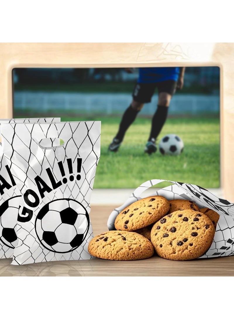 Luckam 50Pcs Soccer Party Gift Bags, Goal Print Plastic Goodie Bags with Handles, Football Themed Snack and Candy Treat Bags for Sports Team Parties, Birthday Decorations (Black/White) - Image 5