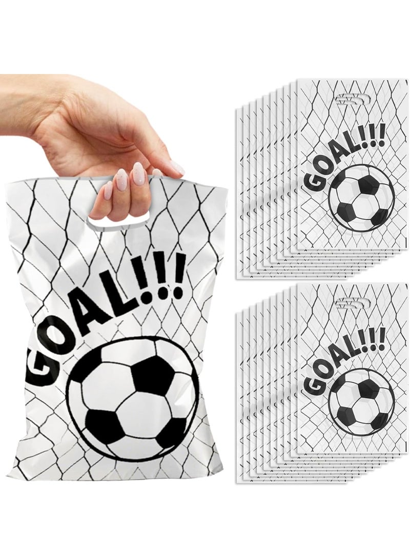 Luckam 50Pcs Soccer Party Gift Bags, Goal Print Plastic Goodie Bags with Handles, Football Themed Snack and Candy Treat Bags for Sports Team Parties, Birthday Decorations (Black/White) - Image 1