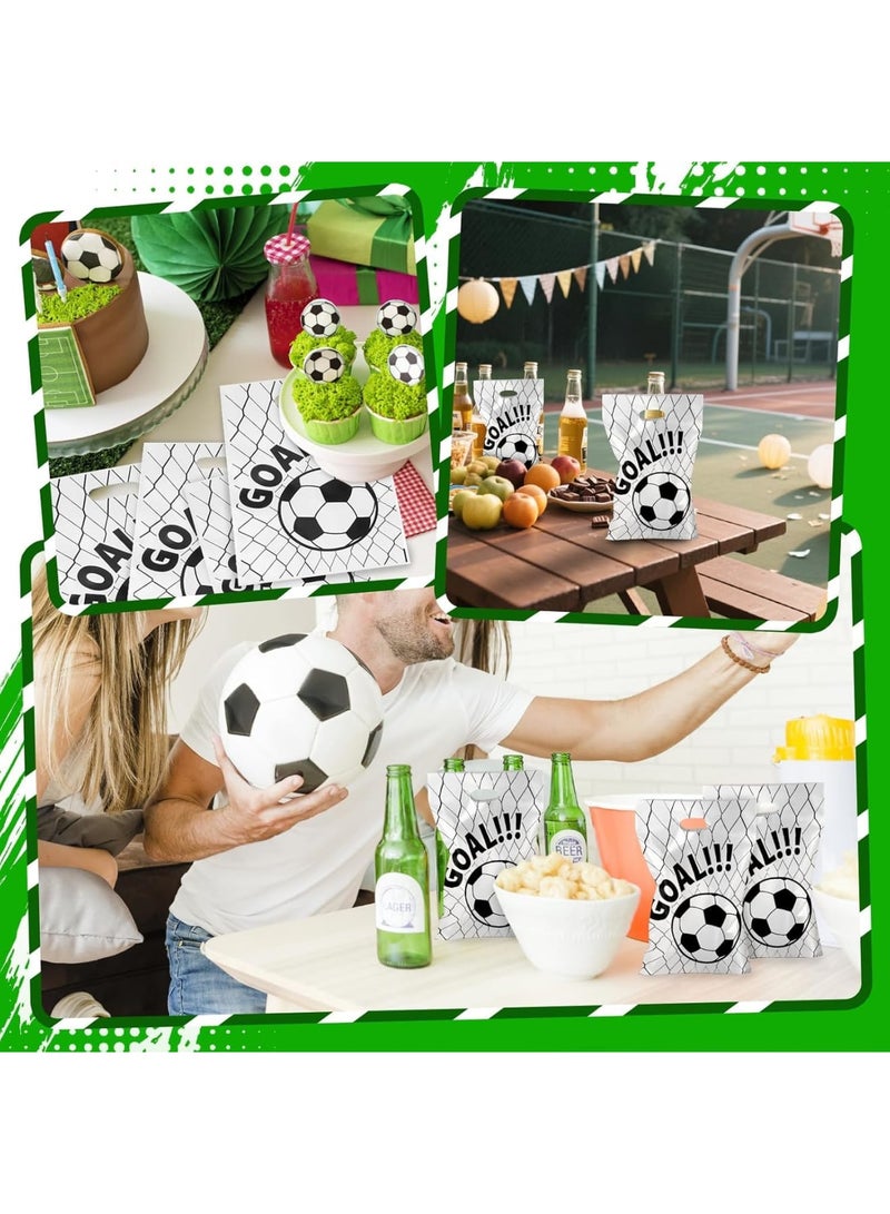 Luckam 50Pcs Soccer Party Gift Bags, Goal Print Plastic Goodie Bags with Handles, Football Themed Snack and Candy Treat Bags for Sports Team Parties, Birthday Decorations (Black/White) - Image 2