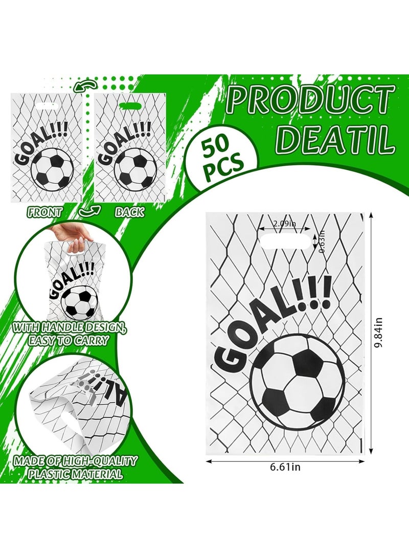 Luckam 50Pcs Soccer Party Gift Bags, Goal Print Plastic Goodie Bags with Handles, Football Themed Snack and Candy Treat Bags for Sports Team Parties, Birthday Decorations (Black/White) - Image 3